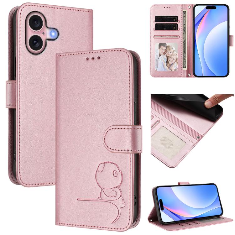 Custodia per telefono in pelle con logo Litter Panda in rilievo e protezione RFID, completa di cordino., For iPhone 16, For iPhone 15 Pro Max, For iPhone 15 Pro, For iPhone 15 Plus