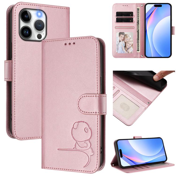 Custodia per telefono in pelle con logo Litter Panda in rilievo e protezione RFID, completa di cordino., For iPhone 16, For iPhone 15 Pro Max, For iPhone 15 Pro, For iPhone 15 Plus