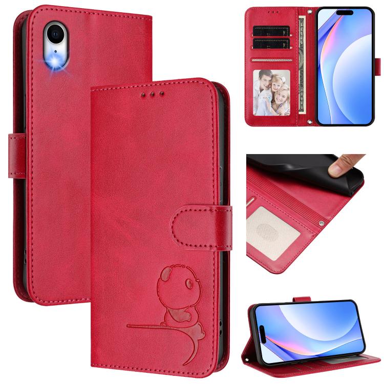 Custodia per telefono in pelle con logo Litter Panda in rilievo e protezione RFID, completa di cordino., For iPhone XR, For iPhone XS Max, For iPhone 8 Plus / 7 Plus