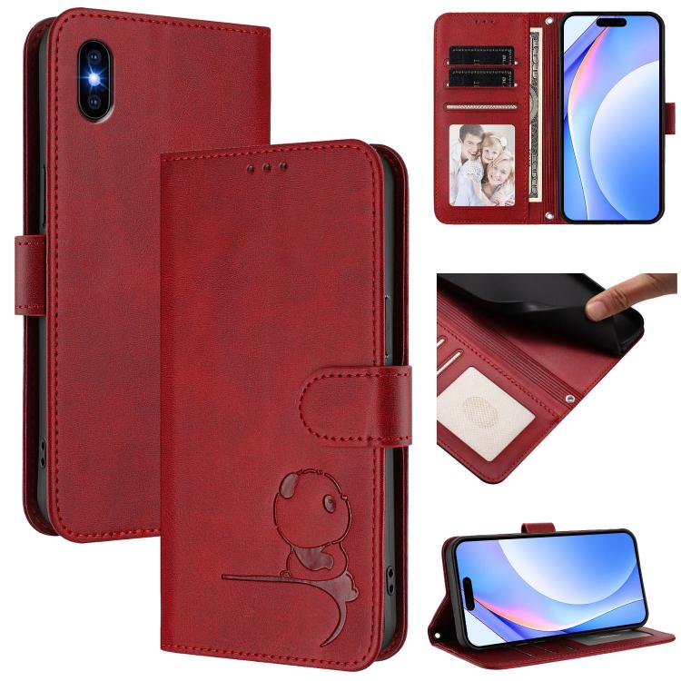 Custodia per telefono in pelle con logo Litter Panda in rilievo e protezione RFID, completa di cordino., For iPhone XR, For iPhone XS Max, For iPhone 8 Plus / 7 Plus