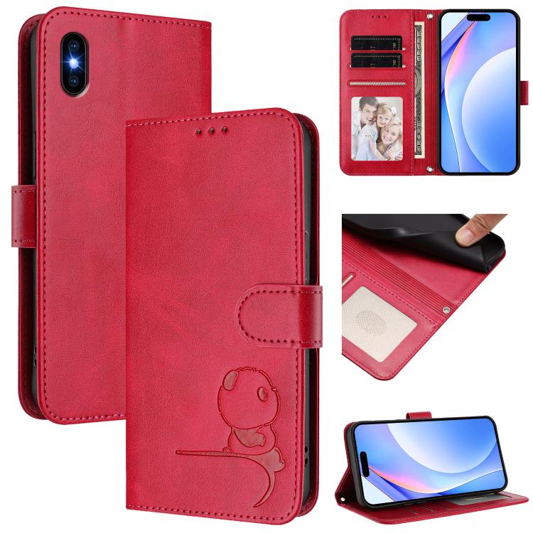 Custodia per telefono in pelle con logo Litter Panda in rilievo e protezione RFID, completa di cordino., For iPhone XR, For iPhone XS Max, For iPhone 8 Plus / 7 Plus