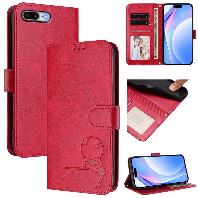 Custodia per telefono in pelle con logo Litter Panda in rilievo e protezione RFID, completa di cordino., For iPhone XR, For iPhone XS Max, For iPhone 8 Plus / 7 Plus