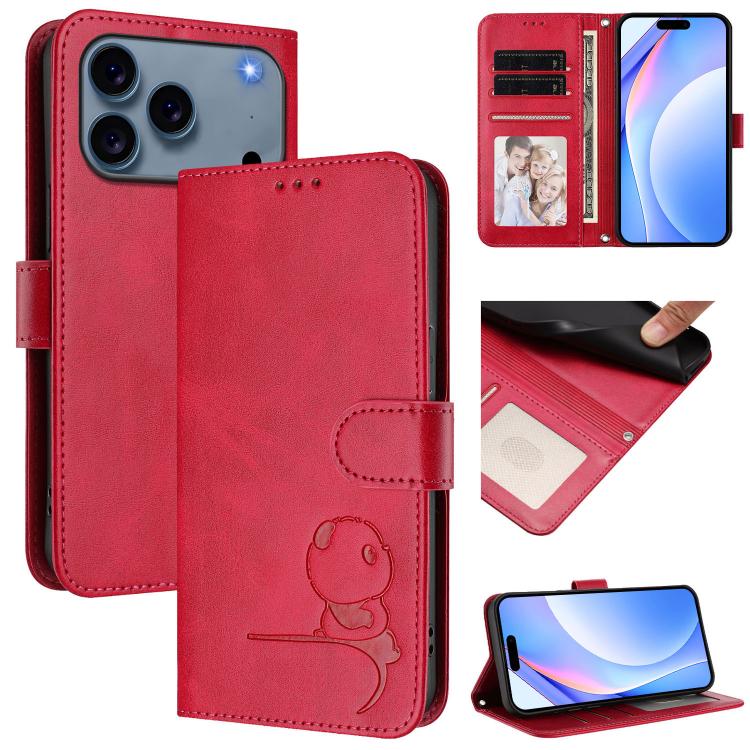 Custodia per telefono in pelle con logo Litter Panda in rilievo e protezione RFID, completa di cordino., For iPhone 17e / 16e, For iPhone 17 Pro Max, For iPhone 17 Pro, For iPhone 17