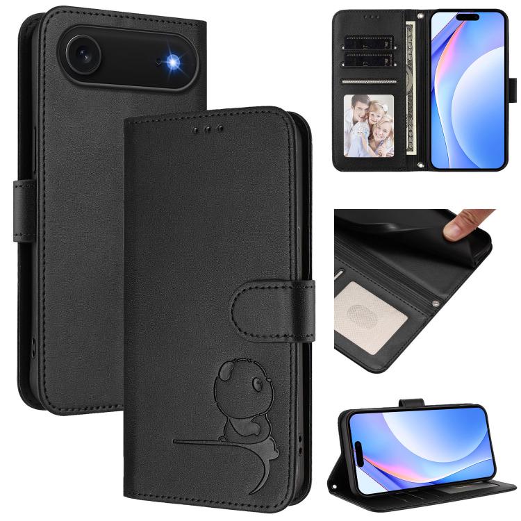 Custodia per telefono in pelle con logo Litter Panda in rilievo e protezione RFID, completa di cordino., For iPhone Air, For iPhone 16 Pro Max, For iPhone 16 Pro, For iPhone 16 Plus