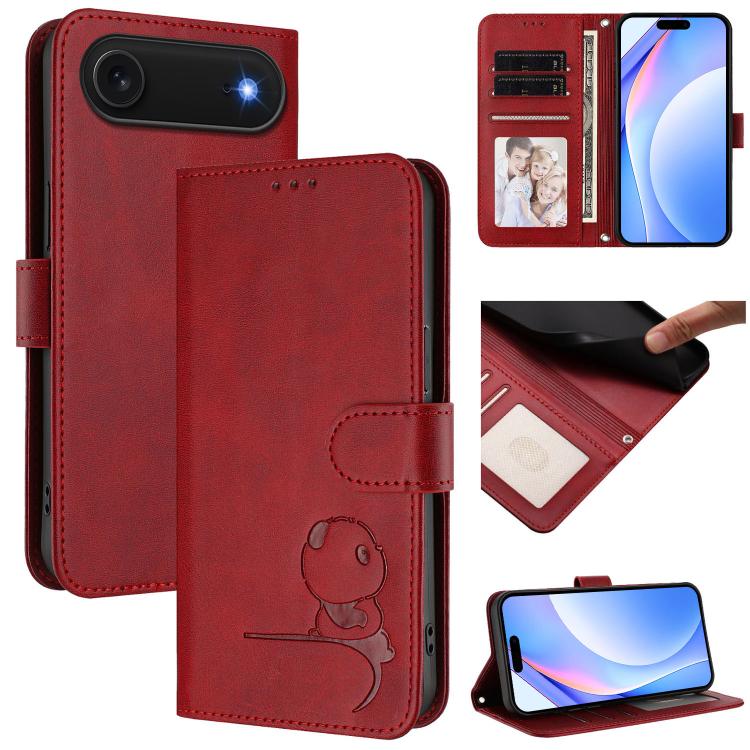 Custodia per telefono in pelle con logo Litter Panda in rilievo e protezione RFID, completa di cordino., For iPhone Air, For iPhone 16 Pro Max, For iPhone 16 Pro, For iPhone 16 Plus