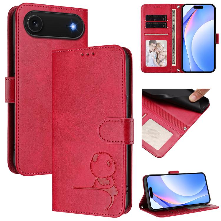 Custodia per telefono in pelle con logo Litter Panda in rilievo e protezione RFID, completa di cordino., For iPhone Air, For iPhone 16 Pro Max, For iPhone 16 Pro, For iPhone 16 Plus