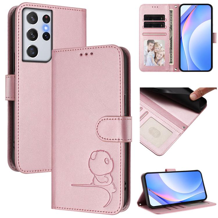 Custodia per telefono in pelle con logo Litter Panda in rilievo e protezione RFID, completa di cordino., For Samsung Galaxy S21 5G, For Samsung Galaxy S21+ 5G, For Samsung Galaxy S21 Ultra 5G