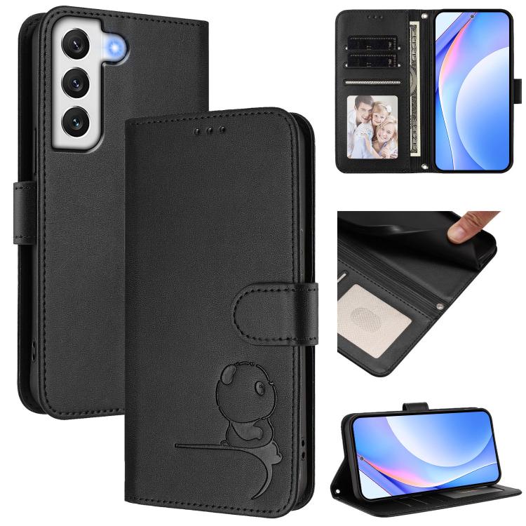 Custodia per telefono in pelle con logo Litter Panda in rilievo e protezione RFID, completa di cordino., For Samsung Galaxy S22 Ultra 5G, For Samsung Galaxy S22+ 5G, For Samsung Galaxy S22 5G, For Samsung Galaxy S21 FE 5G