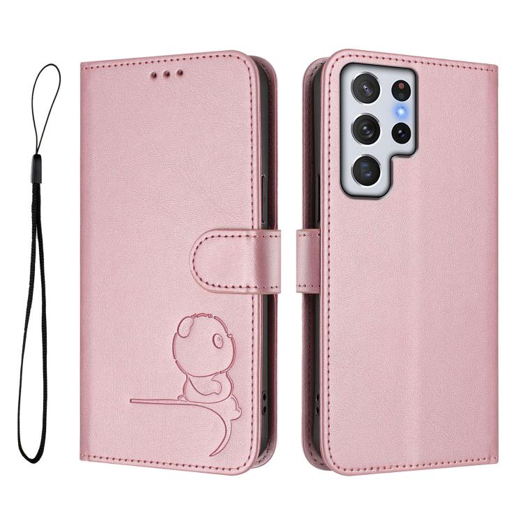 Custodia per telefono in pelle con logo Litter Panda in rilievo e protezione RFID, completa di cordino., For Samsung Galaxy S22 Ultra 5G, For Samsung Galaxy S22+ 5G, For Samsung Galaxy S22 5G, For Samsung Galaxy S21 FE 5G