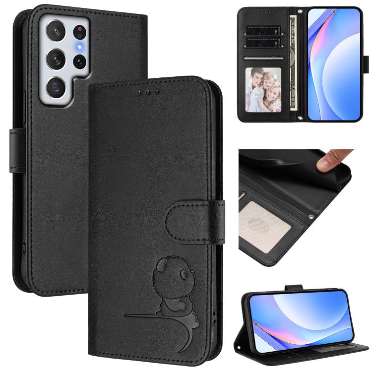 Custodia per telefono in pelle con logo Litter Panda in rilievo e protezione RFID, completa di cordino., For Samsung Galaxy S22 Ultra 5G, For Samsung Galaxy S22+ 5G, For Samsung Galaxy S22 5G, For Samsung Galaxy S21 FE 5G