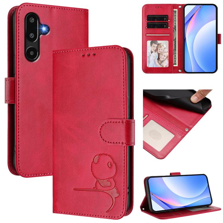 Custodia per telefono in pelle con logo Litter Panda in rilievo e protezione RFID, completa di cordino., For Samsung Galaxy M56 5G, For Samsung Galaxy F16 5G / M16 5G, For Samsung Galaxy F06 5G / M06 5G, For Samsung Galaxy M35 5G