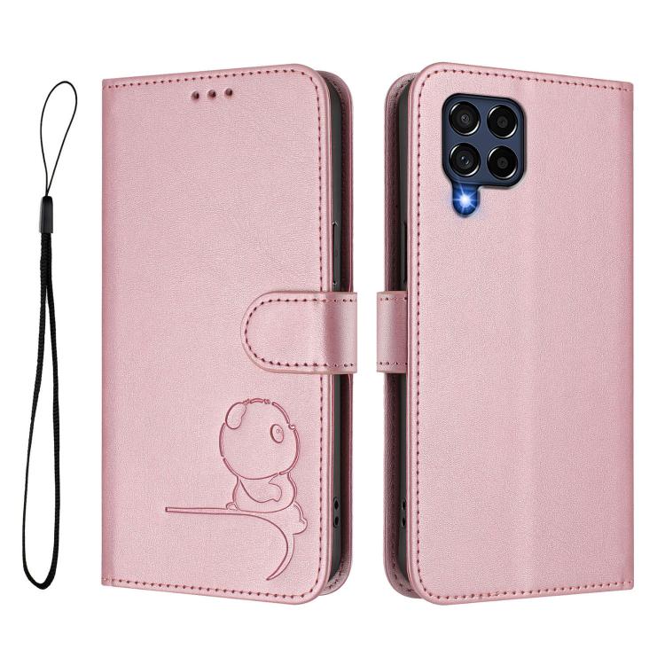 Custodia per telefono in pelle con logo Litter Panda in rilievo e protezione RFID, completa di cordino., For Samsung Galaxy M53 5G, For Samsung Galaxy M33 5G, For Samsung Galaxy M62 / F62 4G