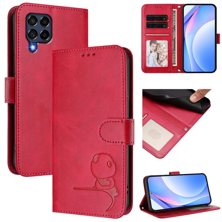 Custodia per telefono in pelle con logo Litter Panda in rilievo e protezione RFID, completa di cordino., For Samsung Galaxy M53 5G, For Samsung Galaxy M33 5G, For Samsung Galaxy M62 / F62 4G