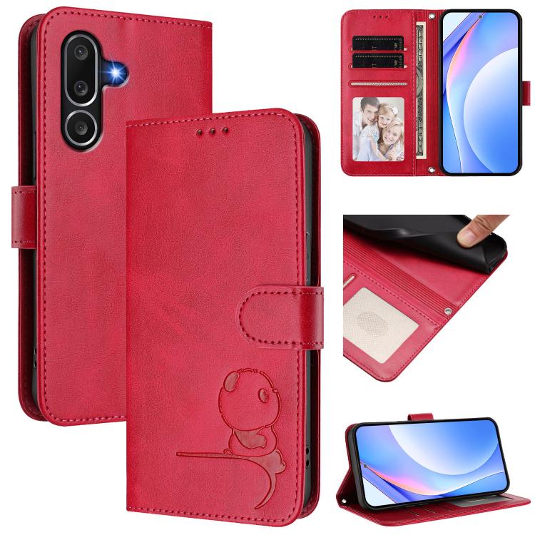 Custodia per telefono in pelle con logo Litter Panda in rilievo e protezione RFID, completa di cordino., For Samsung Galaxy M56 5G, For Samsung Galaxy F16 5G / M16 5G, For Samsung Galaxy F06 5G / M06 5G, For Samsung Galaxy M35 5G