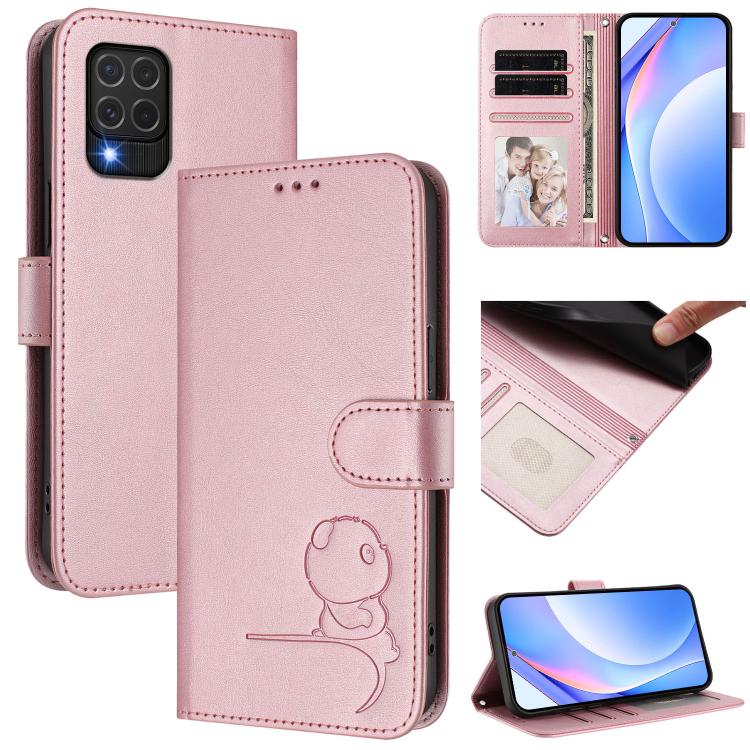 Custodia per telefono in pelle con logo Litter Panda in rilievo e protezione RFID, completa di cordino., For Samsung Galaxy M53 5G, For Samsung Galaxy M33 5G, For Samsung Galaxy M62 / F62 4G