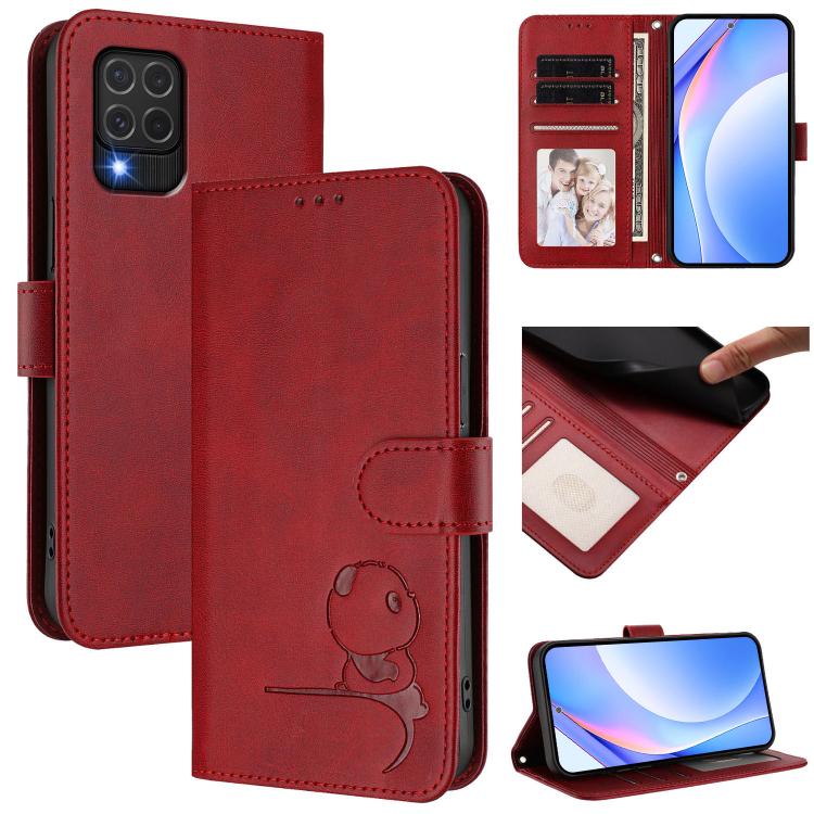 Custodia per telefono in pelle con logo Litter Panda in rilievo e protezione RFID, completa di cordino., For Samsung Galaxy M53 5G, For Samsung Galaxy M33 5G, For Samsung Galaxy M62 / F62 4G
