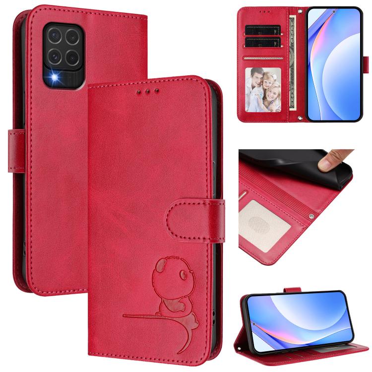 Custodia per telefono in pelle con logo Litter Panda in rilievo e protezione RFID, completa di cordino., For Samsung Galaxy M53 5G, For Samsung Galaxy M33 5G, For Samsung Galaxy M62 / F62 4G
