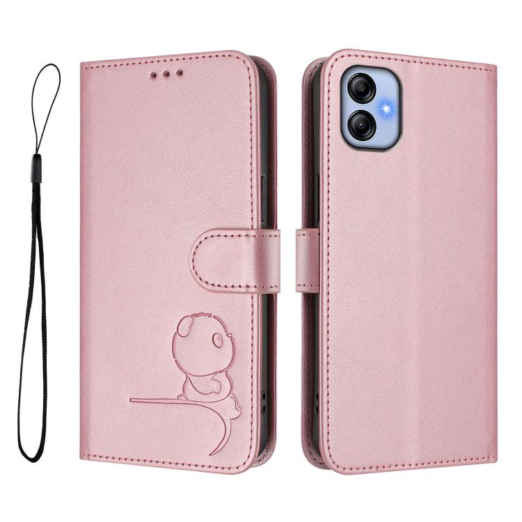 Custodia per telefono in pelle con logo Litter Panda in rilievo e protezione RFID, completa di cordino., For Samsung Galaxy A04e / F04 / M04, For Samsung Galaxy A14 5G / 4G, For Samsung Galaxy A34 5G, For Samsung Galaxy A54 5G