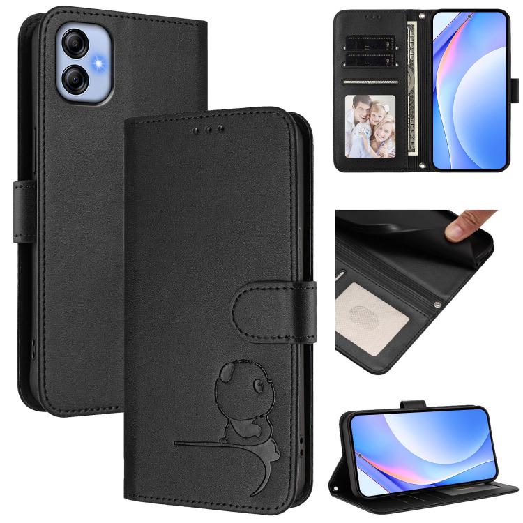 Custodia per telefono in pelle con logo Litter Panda in rilievo e protezione RFID, completa di cordino., For Samsung Galaxy A04e / F04 / M04, For Samsung Galaxy A14 5G / 4G, For Samsung Galaxy A34 5G, For Samsung Galaxy A54 5G
