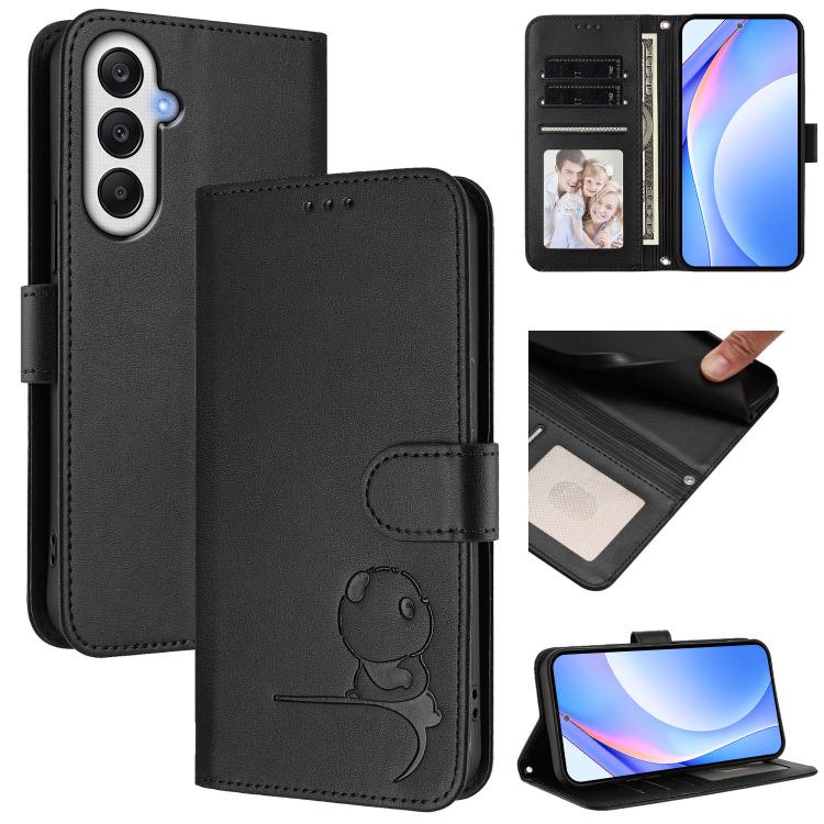 Custodia per telefono in pelle con logo Litter Panda in rilievo e protezione RFID, completa di cordino., For Samsung Galaxy A16 4G / 5G, For Samsung Galaxy A05s 4G / F14 4G, For Samsung Galaxy A15 5G / 4G, For Samsung Galaxy A55 5G