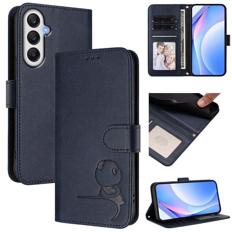 Custodia per telefono in pelle con logo Litter Panda in rilievo e protezione RFID, completa di cordino., For Samsung Galaxy A16 4G / 5G, For Samsung Galaxy A05s 4G / F14 4G, For Samsung Galaxy A15 5G / 4G, For Samsung Galaxy A55 5G