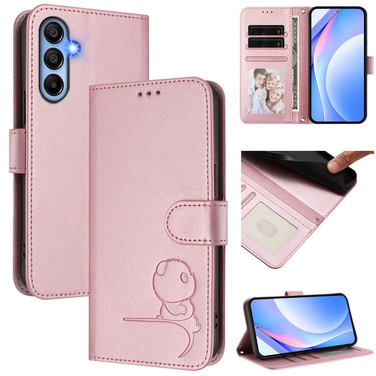 Custodia per telefono in pelle con logo Litter Panda in rilievo e protezione RFID, completa di cordino., For Samsung Galaxy A16 4G / 5G, For Samsung Galaxy A05s 4G / F14 4G, For Samsung Galaxy A15 5G / 4G, For Samsung Galaxy A55 5G