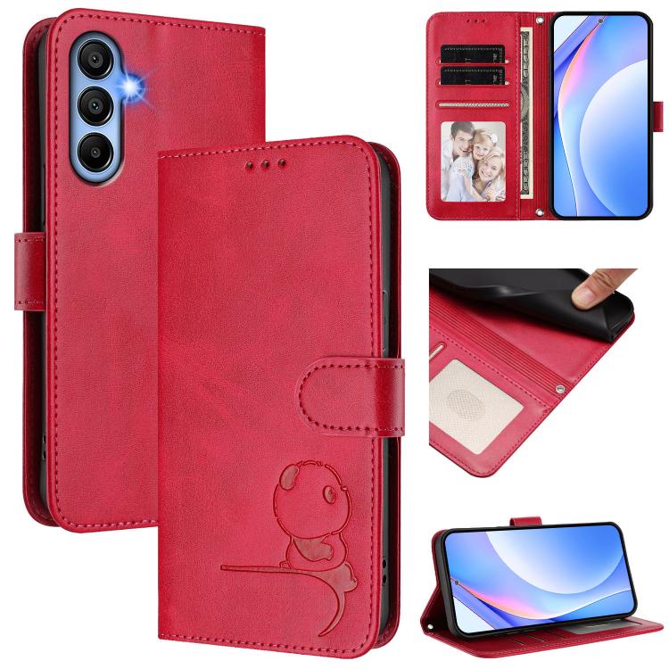 Custodia per telefono in pelle con logo Litter Panda in rilievo e protezione RFID, completa di cordino., For Samsung Galaxy A16 4G / 5G, For Samsung Galaxy A05s 4G / F14 4G, For Samsung Galaxy A15 5G / 4G, For Samsung Galaxy A55 5G