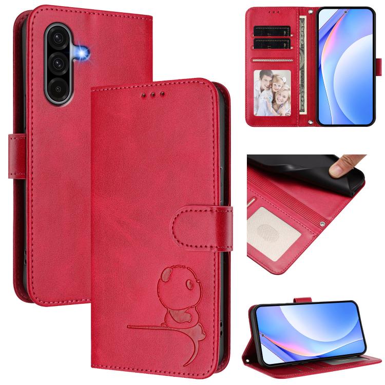 Custodia per telefono in pelle con logo Litter Panda in rilievo e protezione RFID, completa di cordino., For Samsung Galaxy A56 5G / A36 5G, For Samsung Galaxy A26 5G, For Samsung Galaxy A36 5G, For Samsung Galaxy A05 / M05 / F05