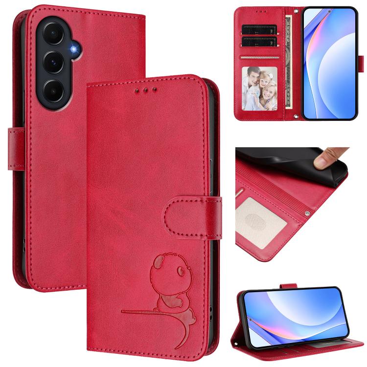 Custodia per telefono in pelle con logo Litter Panda in rilievo e protezione RFID, completa di cordino., For Samsung Galaxy A16 4G / 5G, For Samsung Galaxy A05s 4G / F14 4G, For Samsung Galaxy A15 5G / 4G, For Samsung Galaxy A55 5G
