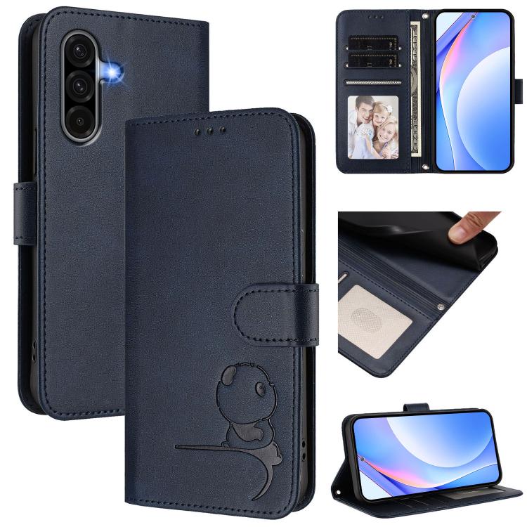 Custodia per telefono in pelle con logo Litter Panda in rilievo e protezione RFID, completa di cordino., For Samsung Galaxy A56 5G / A36 5G, For Samsung Galaxy A26 5G, For Samsung Galaxy A36 5G, For Samsung Galaxy A05 / M05 / F05