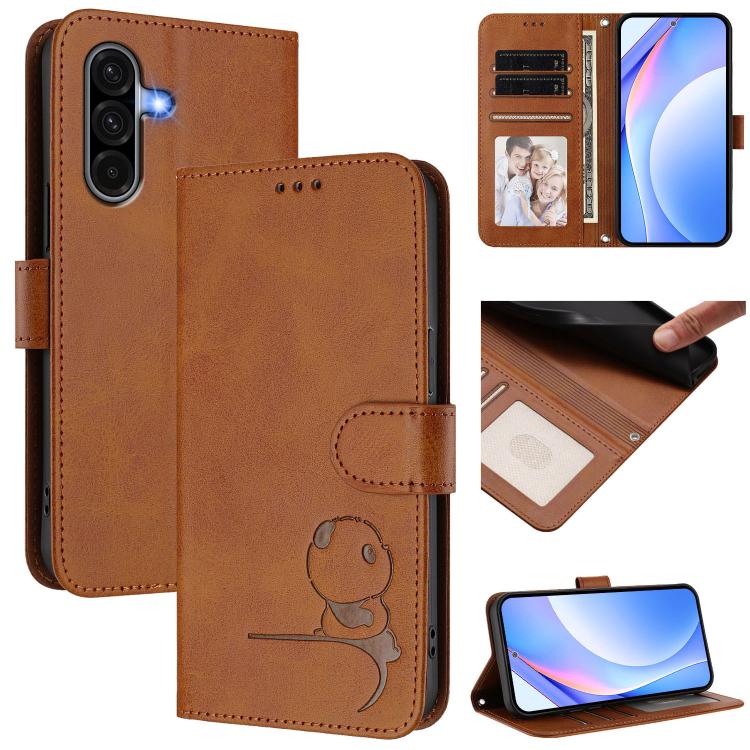 Custodia per telefono in pelle con logo Litter Panda in rilievo e protezione RFID, completa di cordino., For Samsung Galaxy A56 5G / A36 5G, For Samsung Galaxy A26 5G, For Samsung Galaxy A36 5G, For Samsung Galaxy A05 / M05 / F05