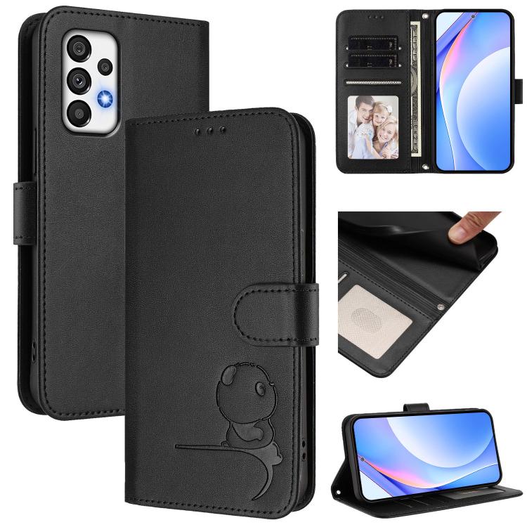 Custodia per telefono in pelle con logo Litter Panda in rilievo e protezione RFID, completa di cordino., For Samsung Galaxy A13 5G / 4G, For Samsung Galaxy A53 5G, For Samsung Galaxy A73 5G, For Samsung Galaxy A33 5G