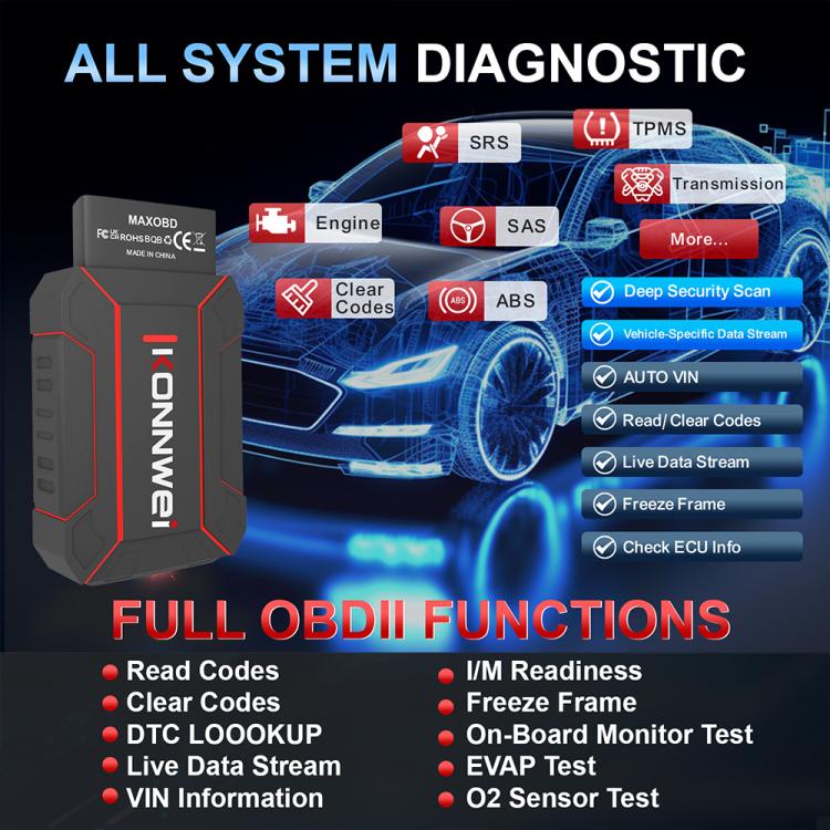 KONNWEI MAXOBD Scanner per sistema auto completo Strumento diagnostico OBD2 Lettura codici