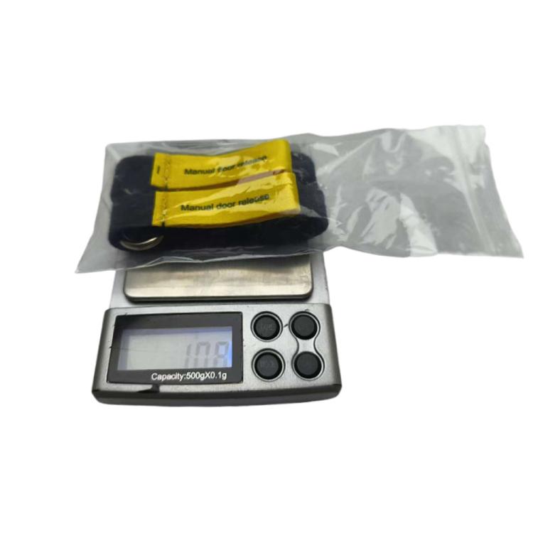 Set da 2 pezzi per Tesla Model Y / 3 Interruttore meccanico per portiera posteriore, maniglia, cordino di sicurezza esteso per sblocco manuale della portiera.