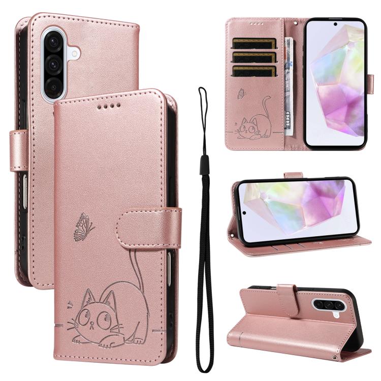 Adorabile custodia per telefono in pelle con motivo a rilievo di gatti., For Samsung Galaxy A36 5G / M56 5G, For Samsung Galaxy A56 5G