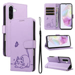 Adorabile custodia per telefono in pelle con motivo a rilievo di gatti., For Samsung Galaxy A36 5G / M56 5G, For Samsung Galaxy A56 5G