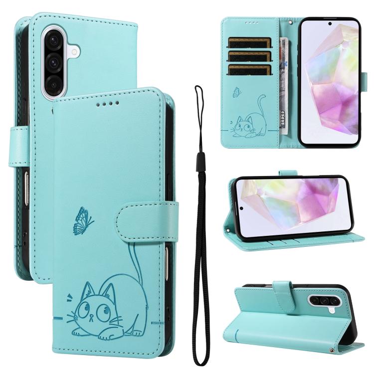 Adorabile custodia per telefono in pelle con motivo a rilievo di gatti., For Samsung Galaxy A36 5G / M56 5G, For Samsung Galaxy A56 5G