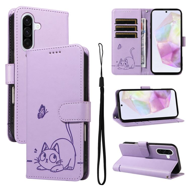 Adorabile custodia per telefono in pelle con motivo a rilievo di gatti., For Samsung Galaxy A36 5G / M56 5G, For Samsung Galaxy A56 5G