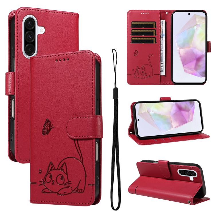 Adorabile custodia per telefono in pelle con motivo a rilievo di gatti., For Samsung Galaxy A36 5G / M56 5G, For Samsung Galaxy A56 5G