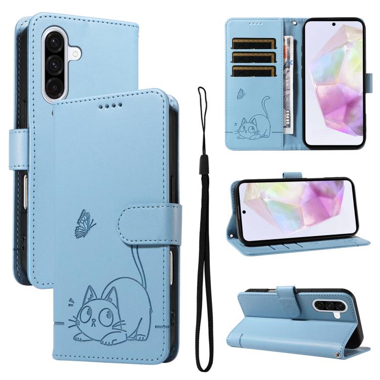 Adorabile custodia per telefono in pelle con motivo a rilievo di gatti., For Samsung Galaxy A36 5G / M56 5G, For Samsung Galaxy A56 5G