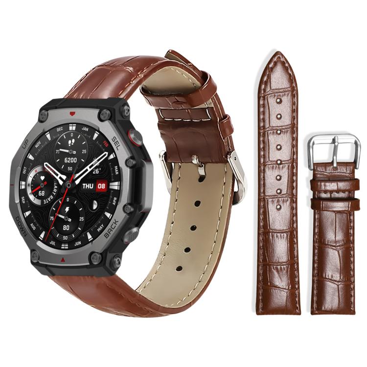Cinturino per orologio in pelle con fibbia ad ardiglione e texture di bambù xDfind, For Amazfit T-Rex3 22mm