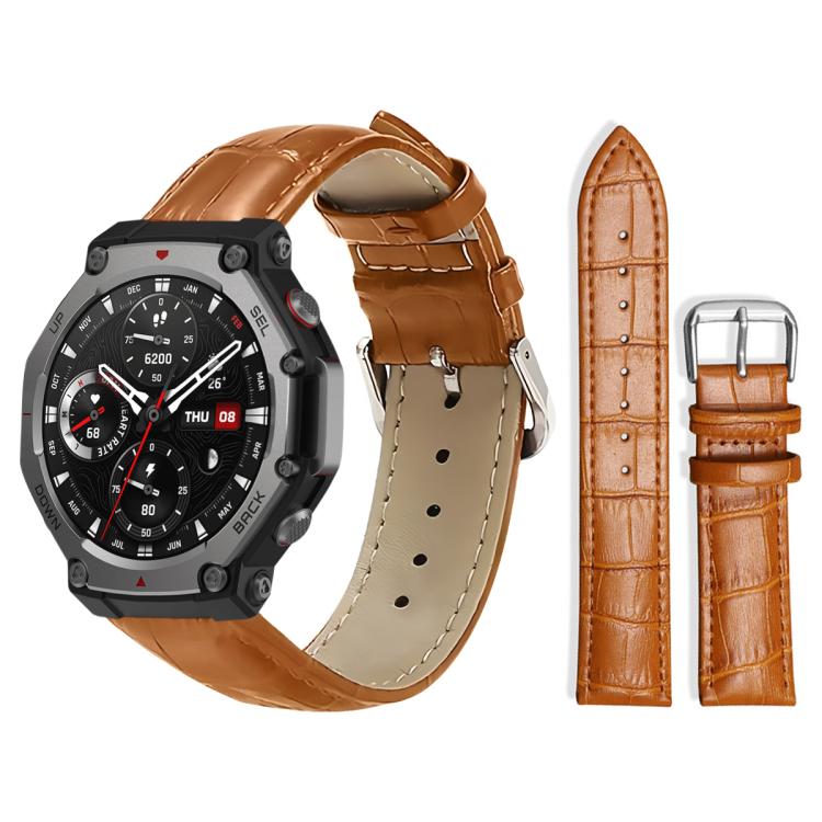 Cinturino per orologio in pelle con fibbia ad ardiglione e texture di bambù xDfind, For Amazfit T-Rex3 22mm