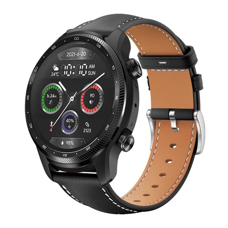 Cinturino per orologio xDfind Flat Head Black Shark in pelle a grana fine, 20mm For Ticwatch GTH / E3 / E / 2, 22mm For Ticwatch Pro X / Pro3 / Pro / GTX / E2