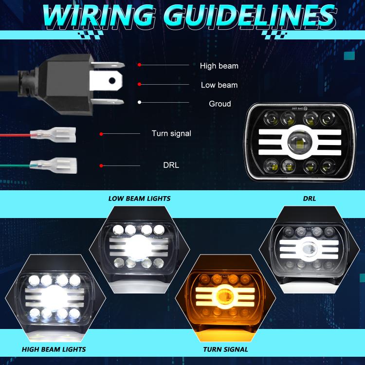 Faro anteriore modificato quadrato Y19 H4 da 7 pollici in stile Sun per Jeep Wrangler, Y19