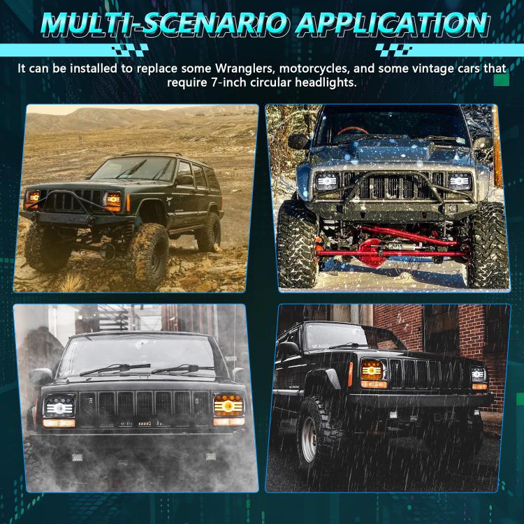 Faro anteriore modificato quadrato Y19 H4 da 7 pollici in stile Sun per Jeep Wrangler, Y19