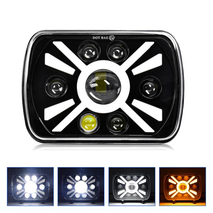 Faro anteriore modificato quadrato a sette perle stile sole Y23 H4 da 7 pollici per Jeep Wrangler, Y23