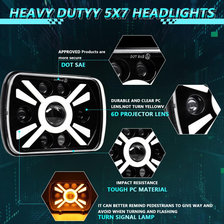 Faro anteriore modificato quadrato a sette perle stile sole Y23 H4 da 7 pollici per Jeep Wrangler, Y23