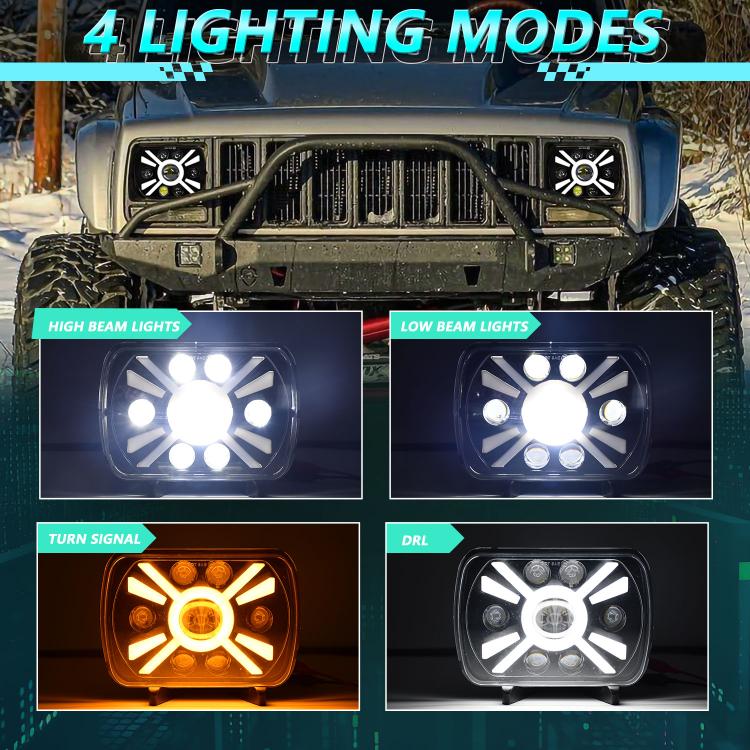 Faro anteriore modificato quadrato a sette perle stile sole Y23 H4 da 7 pollici per Jeep Wrangler, Y23