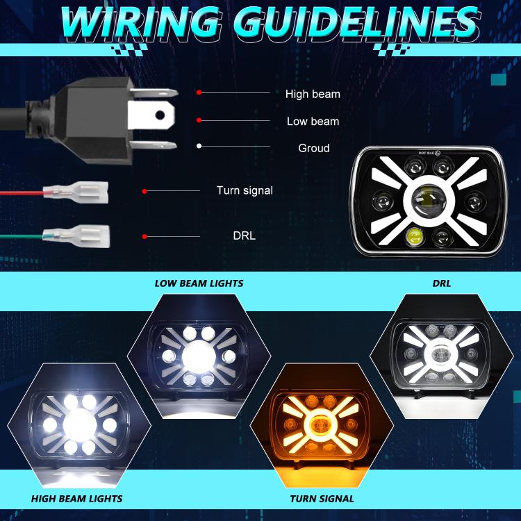 Faro anteriore modificato quadrato a sette perle stile sole Y23 H4 da 7 pollici per Jeep Wrangler, Y23