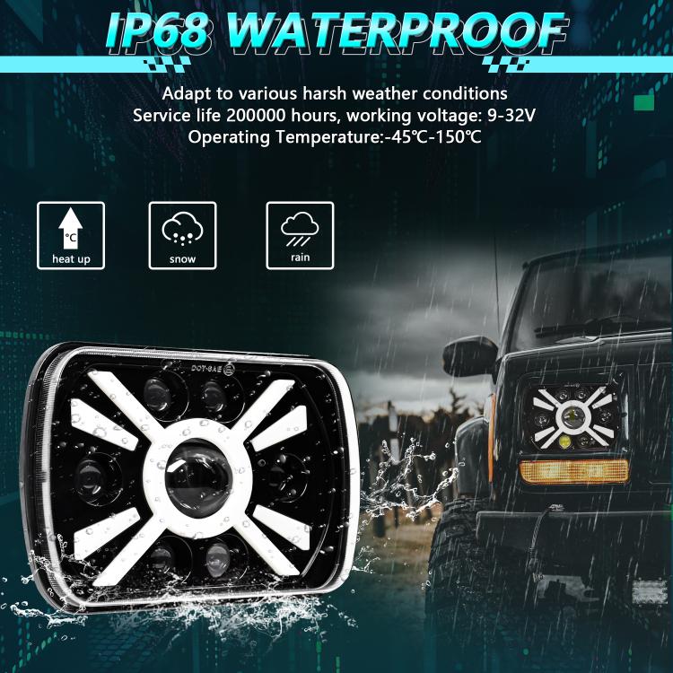 Faro anteriore modificato quadrato a sette perle stile sole Y23 H4 da 7 pollici per Jeep Wrangler, Y23